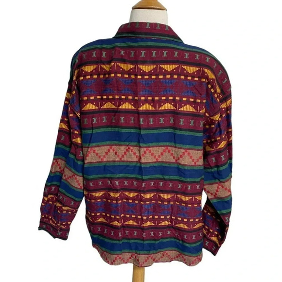 Maggie & Max L multicolor Aztec southwestern print button down‎ cotton shirt - Picture 3 of 6
